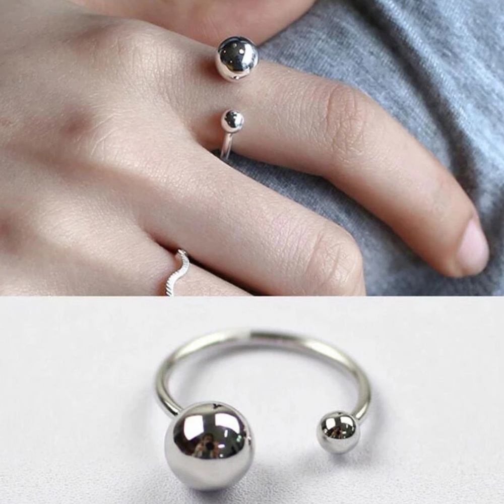 NEW 925 STERLING SILVER ROUND BALL BEADS ADJUSTABLE RING, CUTE RING, SHINY RING. - Picture 1 of 6